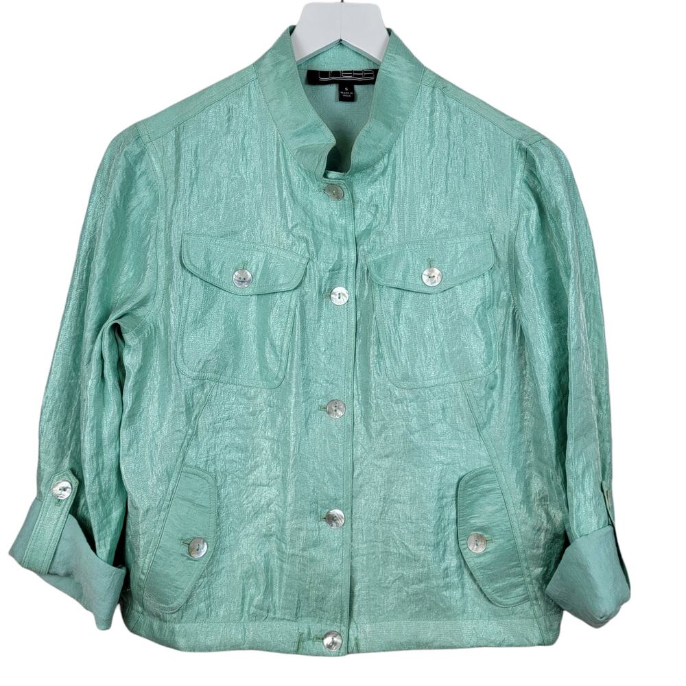 Linear Green Rayon Blend Shimmer Utility Jacket - Size S